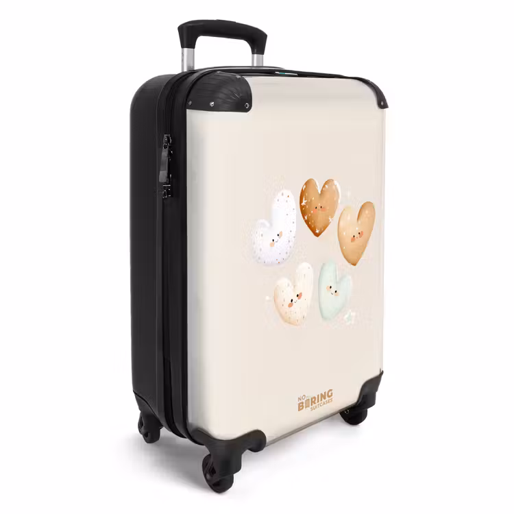 Hartjes in zachte beige tinten NBS - Handbagage koffer - Volwassenen Unisex middel -productfoto_3d