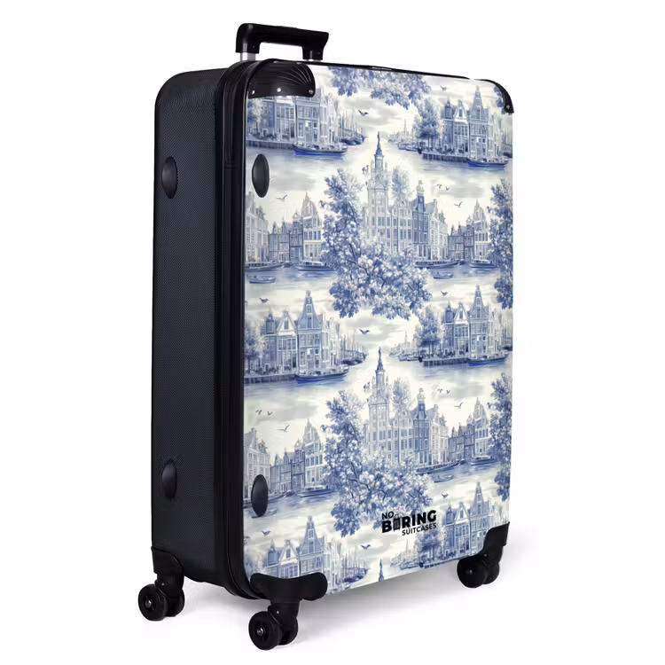 Huizen - Bomen - Water - Vogels - Blauw NBS - Handbagage koffer - Volwassenen Unisex middel -productfoto_3d