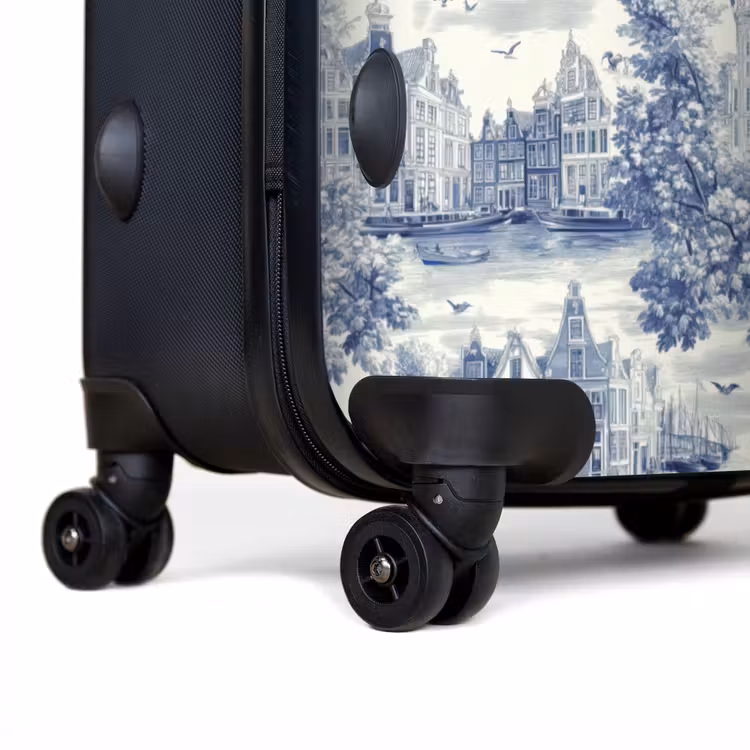 Huizen - Bomen - Water - Vogels - Blauw NBS - Handbagage koffer - Volwassenen Unisex middel -achterkant