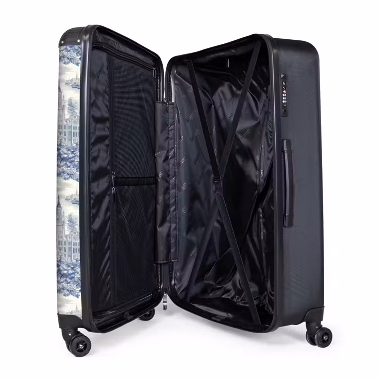 Huizen - Bomen - Water - Vogels - Blauw NBS - Handbagage koffer - Volwassenen Unisex middel -wiel