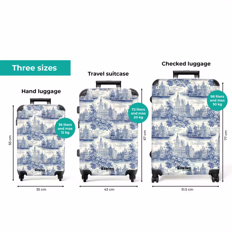 Huizen - Bomen - Water - Vogels - Blauw NBS - Handbagage koffer - Volwassenen Unisex middel zzzzzzVergelijking_3EN
