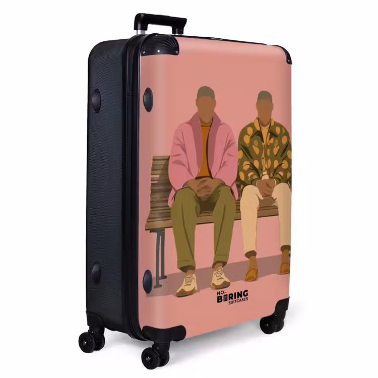 Illustratie - Bankje - Personen - Minimalistisch NBS - Handbagage koffer - Volwassenen Unisex middel -productfoto_3d