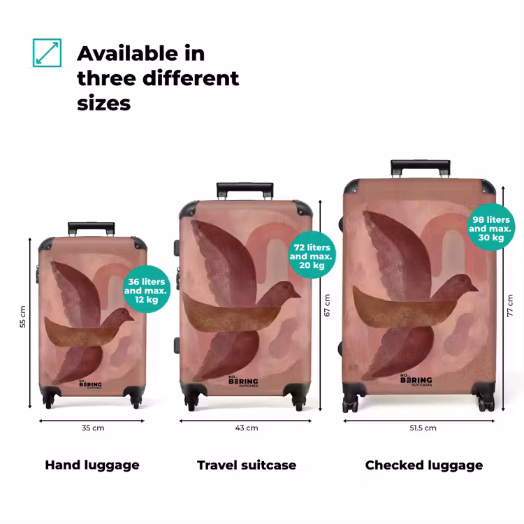 Illustratie - Vogels - Abstract - Roze NBS - Handbagage koffer - Volwassenen Unisex middel zzzzzzVergelijking_3EN