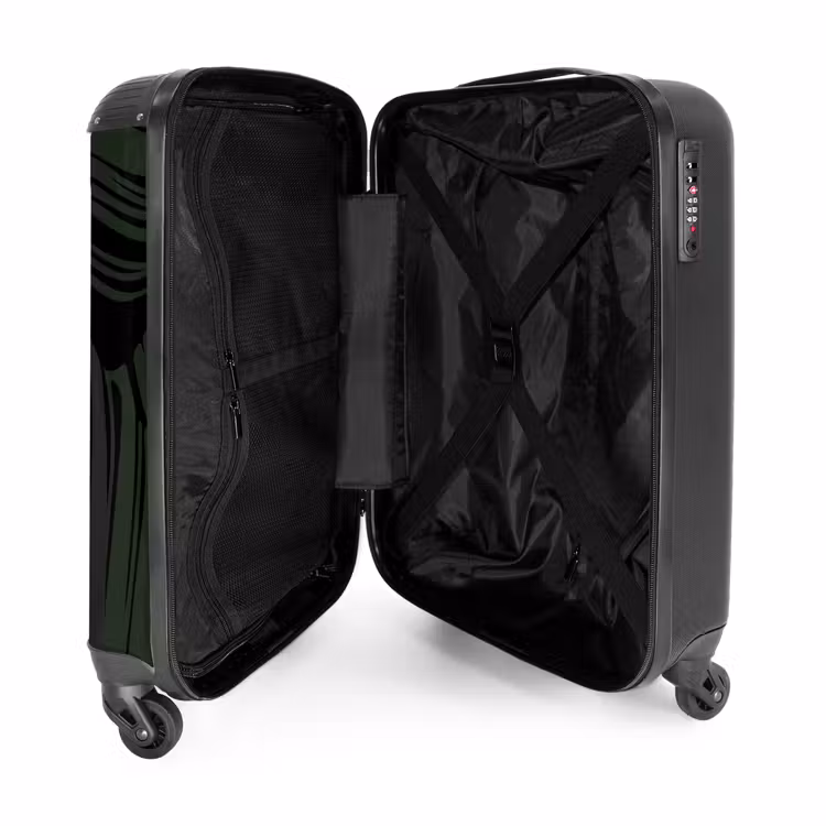 Grote bladeren in zwart met donkergroen NBS - Handbagage koffer - Unisex middel -binnenkant