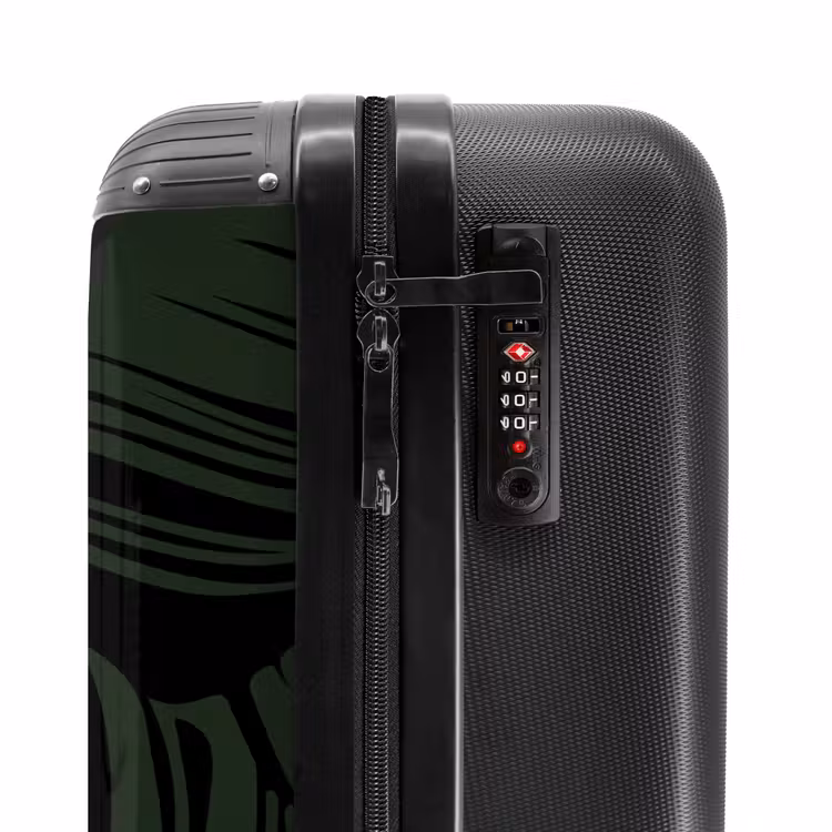 Grote bladeren in zwart met donkergroen NBS - Handbagage koffer - Unisex middel -slot