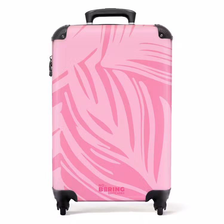 Grote bladeren in verschillende tinten roze NBS - Handbagage koffer - Unisex middel -productfoto_recht