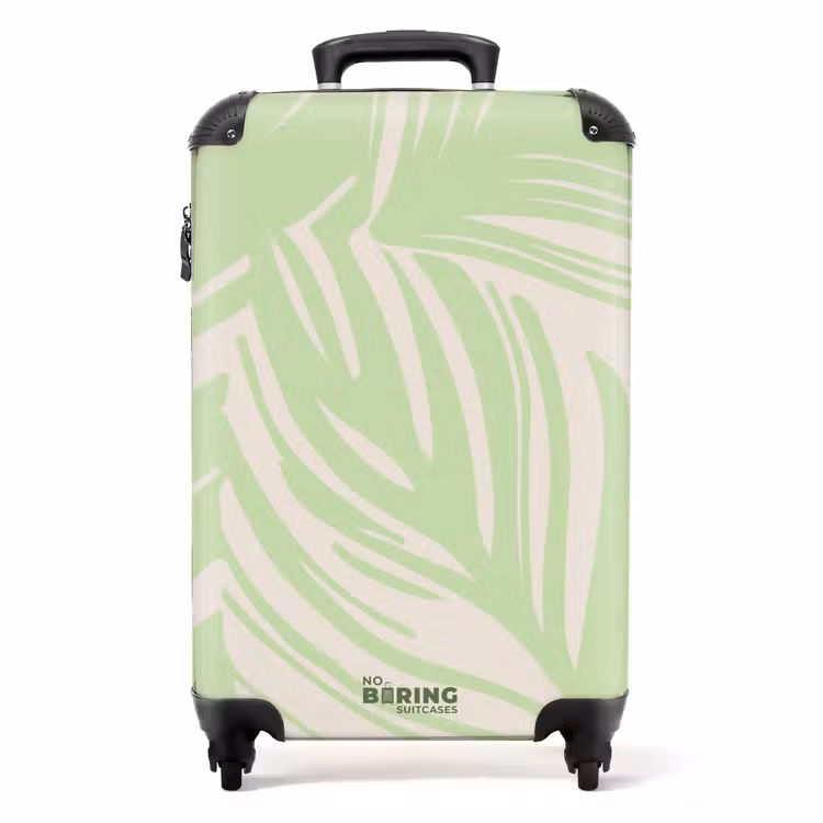 Grote bladeren in lichtgroen met beige NBS - Handbagage koffer - Unisex middel -productfoto_recht
