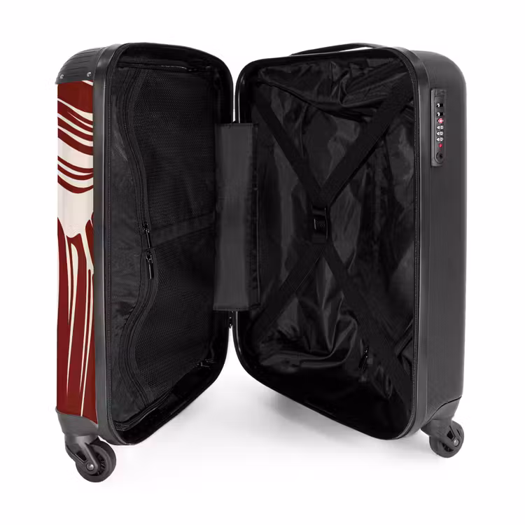 Grote bladeren in rood met beige NBS - Handbagage koffer - Unisex middel -binnenkant