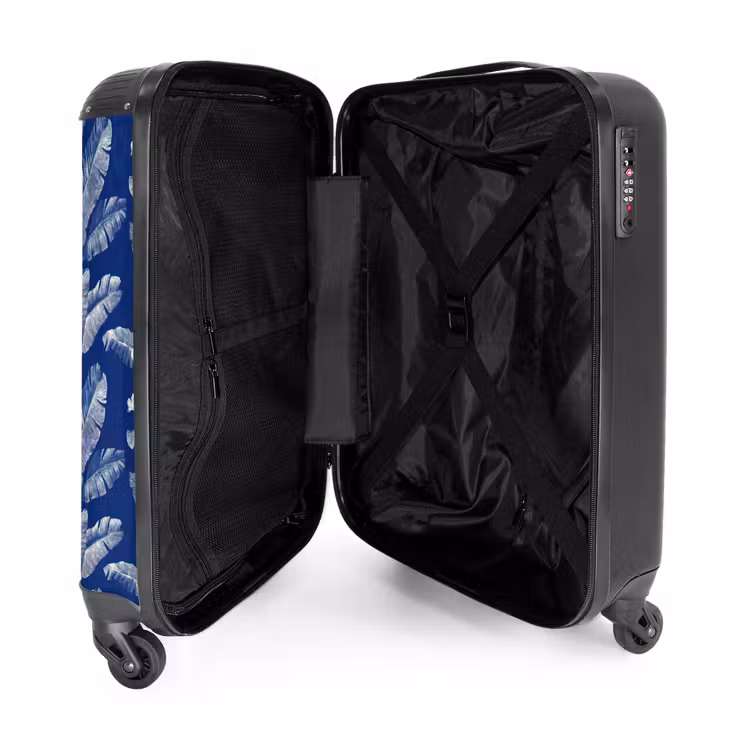 Blad - Palm - Blauw NBS - Handbagage koffer - Volwassenen Unisex middel -binnenkant