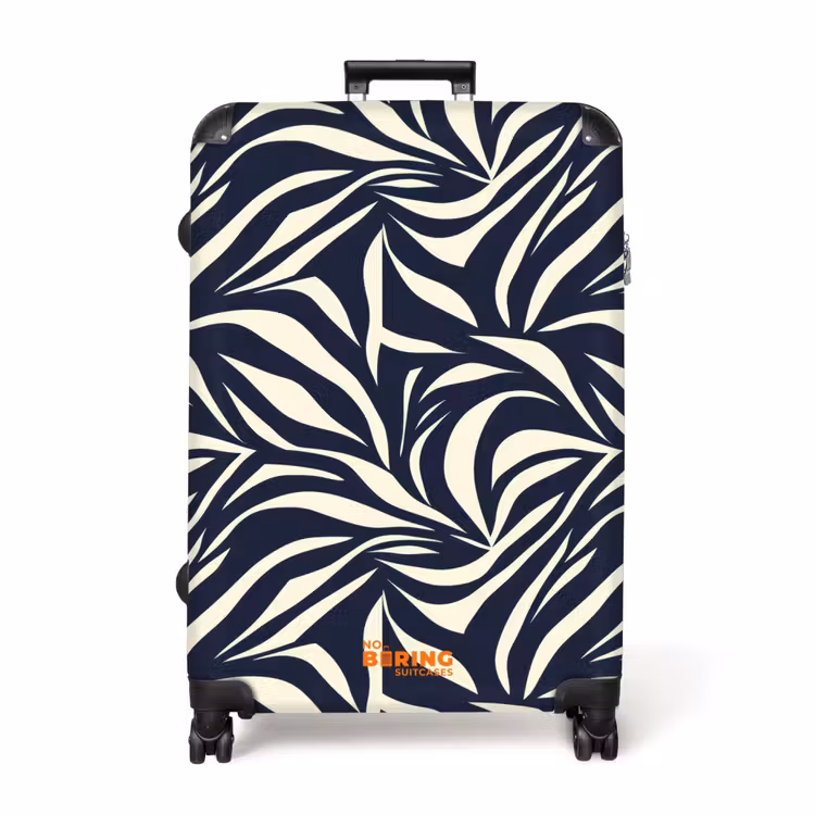 Bladvormen - Blauw - Patroon - Wit NBS - Handbagage koffer - Volwassenen Unisex middel -productfoto_recht