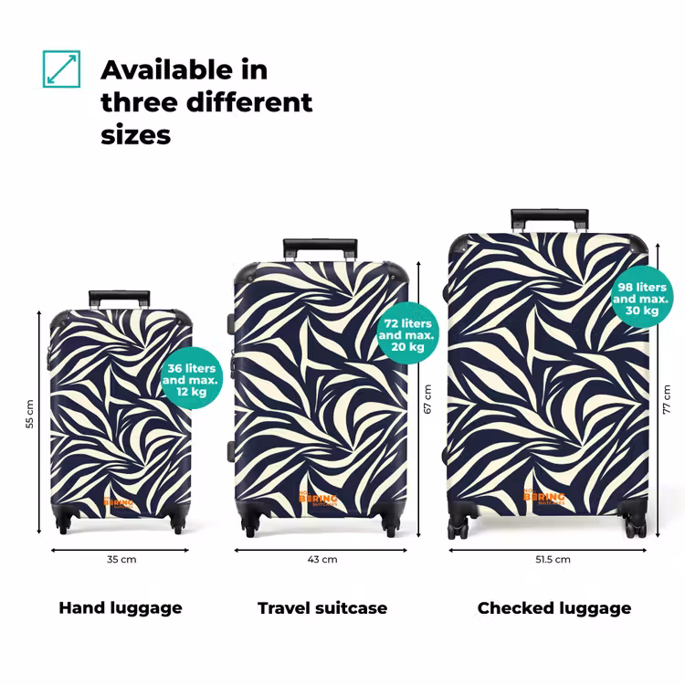 Bladvormen - Blauw - Patroon - Wit NBS - Handbagage koffer - Volwassenen Unisex middel zzzzzzVergelijking_3EN
