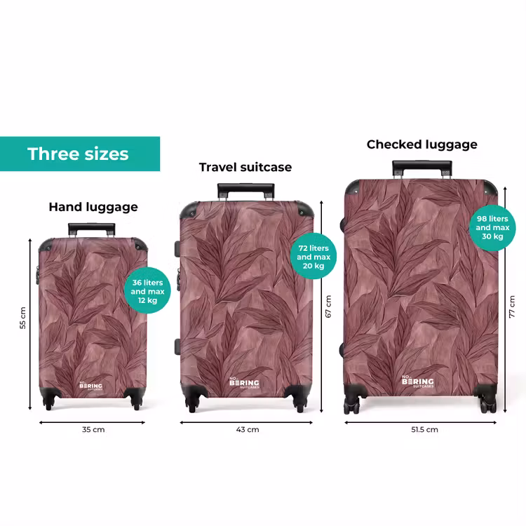 Bladeren - Patroon - Paars NBS - Handbagage koffer - Volwassenen Unisex middel zzzzzzVergelijking_3EN