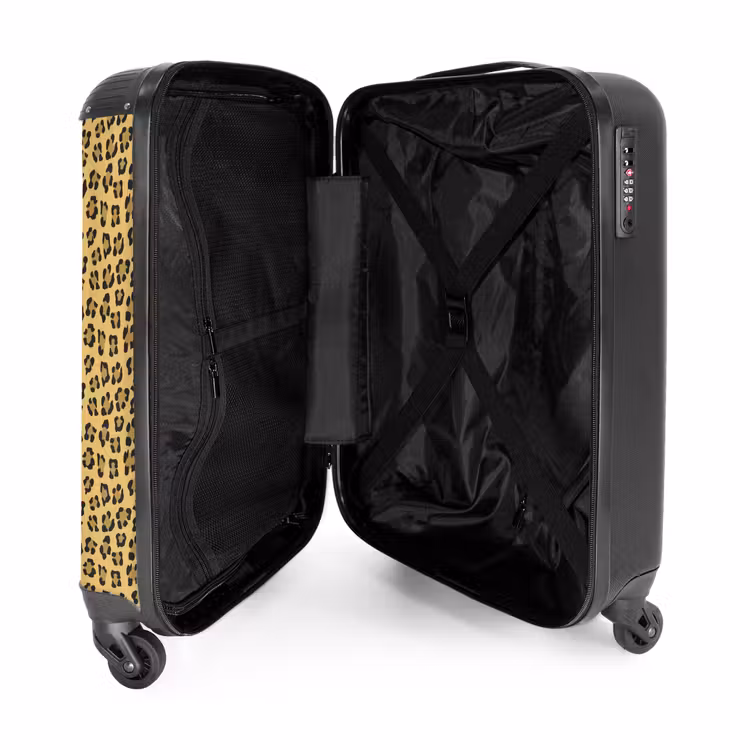 Luipaardprint op goudgele achtergrond NBS - Handbagage koffer - Volwassenen Unisex middel -binnenkant