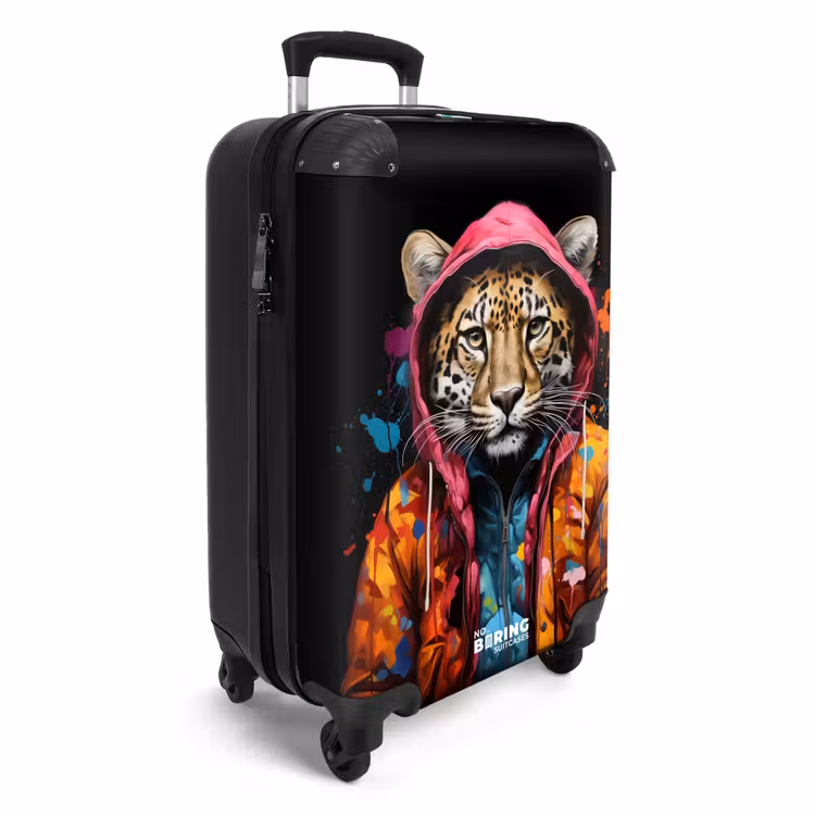 Luipaard met kleurrijke jas en verfspetters NBS - Handbagage koffer - Unisex middel -productfoto_3d
