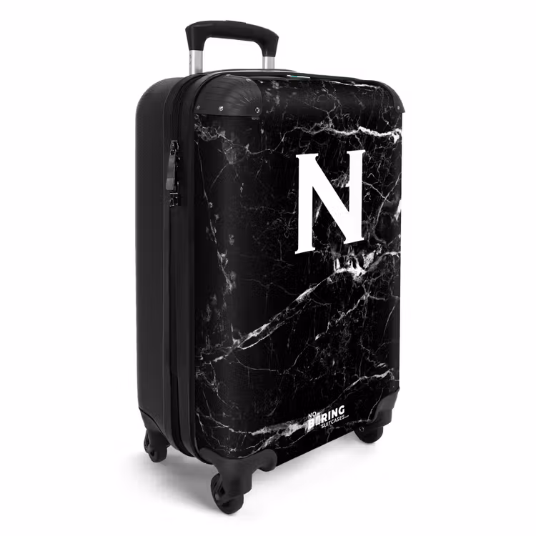 Letter N - Marmer - Zwart - Marmer print NBS - Handbagage koffer - Unisex middel -productfoto_3d