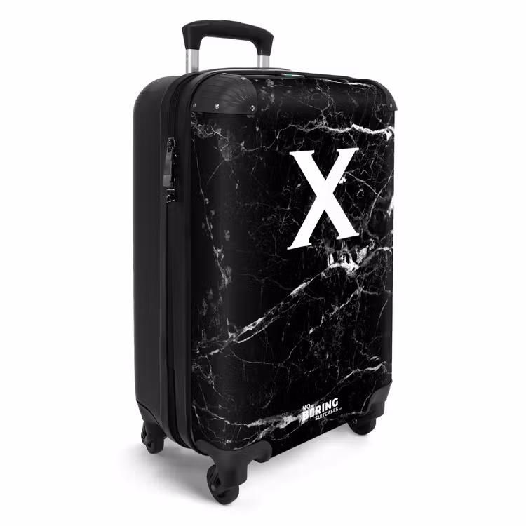 Letter X - Marmer - Zwart - Marmerlook NBS - Handbagage koffer - Unisex middel -productfoto_3d