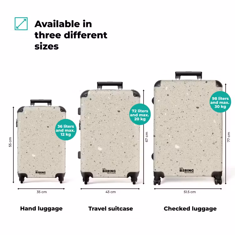 Lichtbeige - Terrazzo - Grijs NBS - Handbagage koffer - Volwassenen Unisex middel zzzzzzVergelijking_3EN