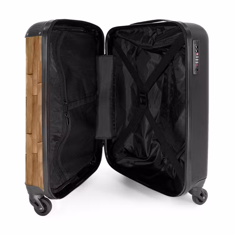 Lichtbruine houten planktextuur NBS - Handbagage koffer - Volwassenen Unisex middel -binnenkant