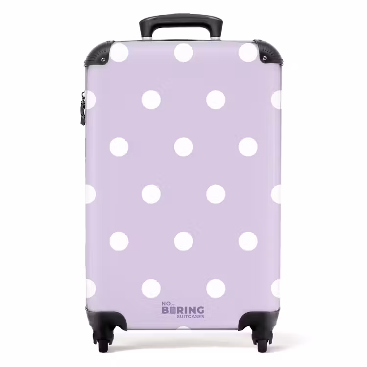 Lichtpaarse achtergrond met witte stippen NBS - Handbagage koffer - Unisex middel -productfoto_recht