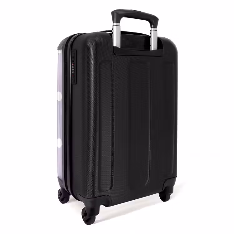 Lichtpaarse achtergrond met witte stippen NBS - Handbagage koffer - Unisex middel -achterkant