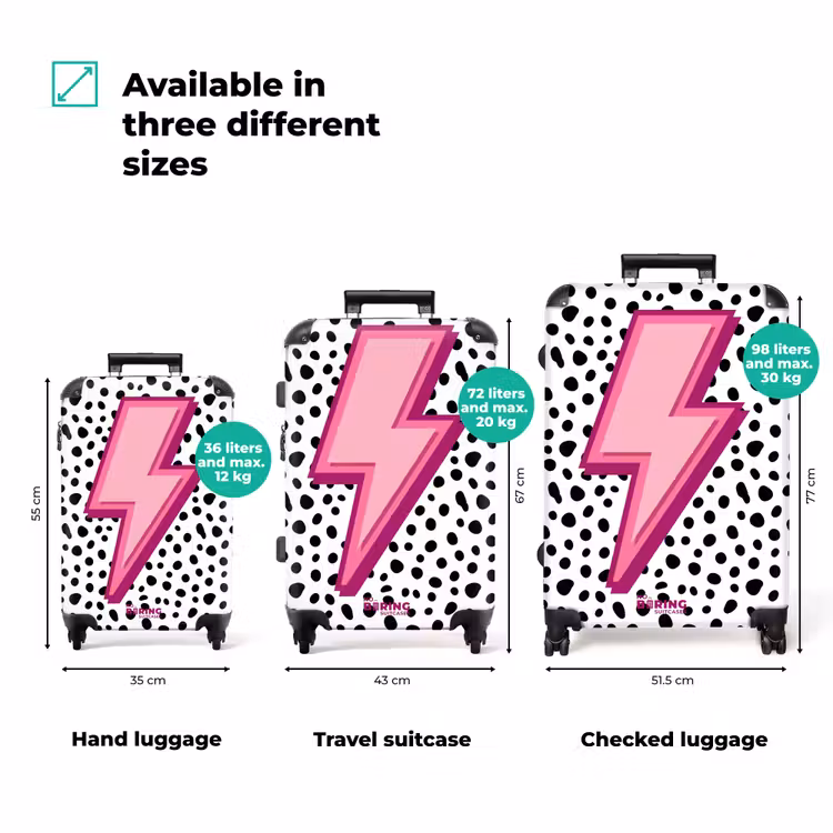 Bliksem - Roze - Stippen NBS - Handbagage koffer - Volwassenen Unisex middel zzzzzzVergelijking_3EN