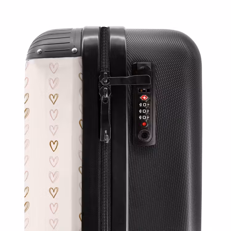 Lijnhartjes op beige NBS - Handbagage koffer - Volwassenen Unisex middel -slot