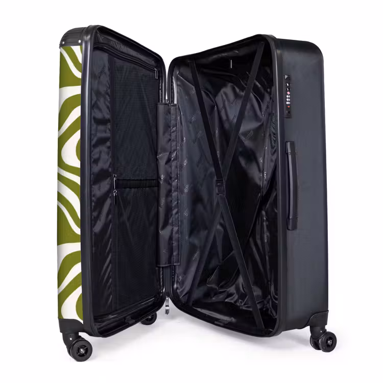 Lijnpatroon - Groen - Organisch NBS - Handbagage koffer - Volwassenen Unisex middel -wiel