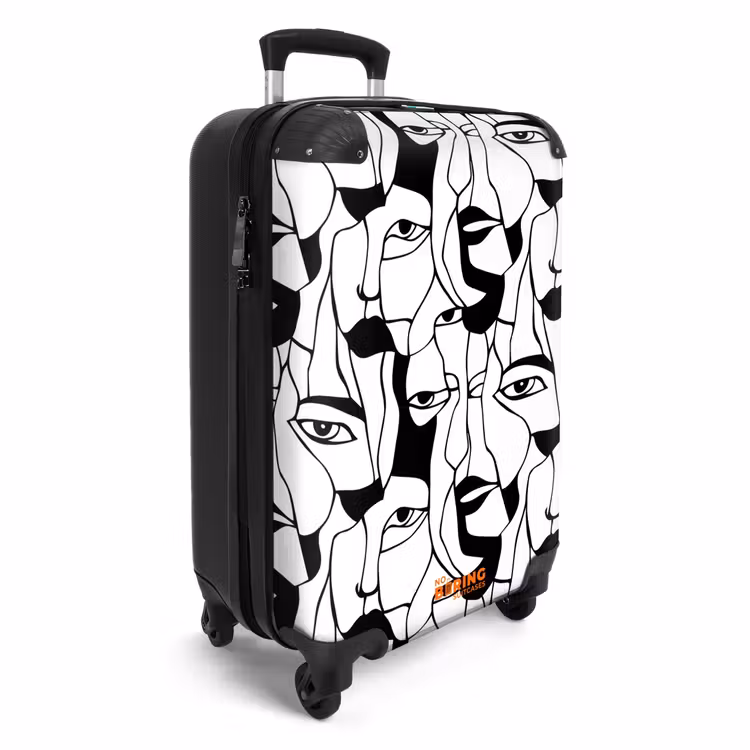 Lijnen - Gezichten - Zwart - Wit NBS - Handbagage koffer - Volwassenen Unisex middel -productfoto_3d