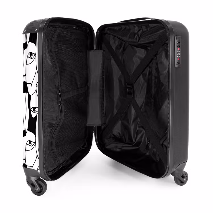 Lijnen - Gezichten - Zwart - Wit NBS - Handbagage koffer - Volwassenen Unisex middel -binnenkant
