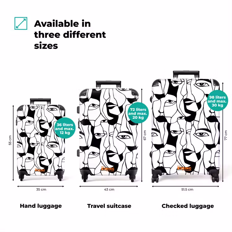 Lijnen - Gezichten - Zwart - Wit NBS - Handbagage koffer - Volwassenen Unisex middel zzzzzzVergelijking_3EN