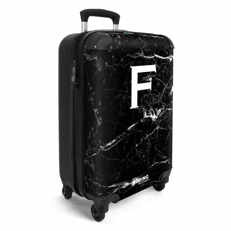Marmer - Zwart - Letter F NBS - Handbagage koffer - Unisex middel -productfoto_3d