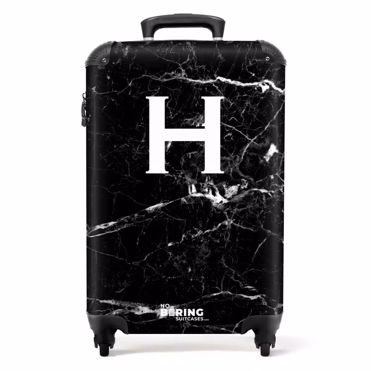 Marmer look - Letter H - Zwart NBS - Handbagage koffer - Unisex middel -productfoto_recht