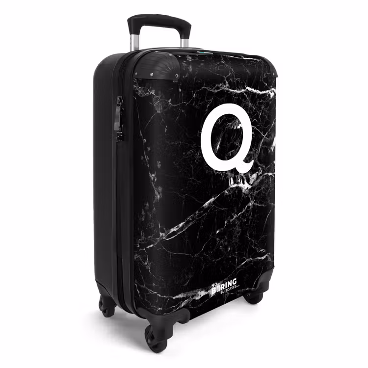 Marmer print - Zwart - Letter Q NBS - Handbagage koffer - Unisex middel -productfoto_3d