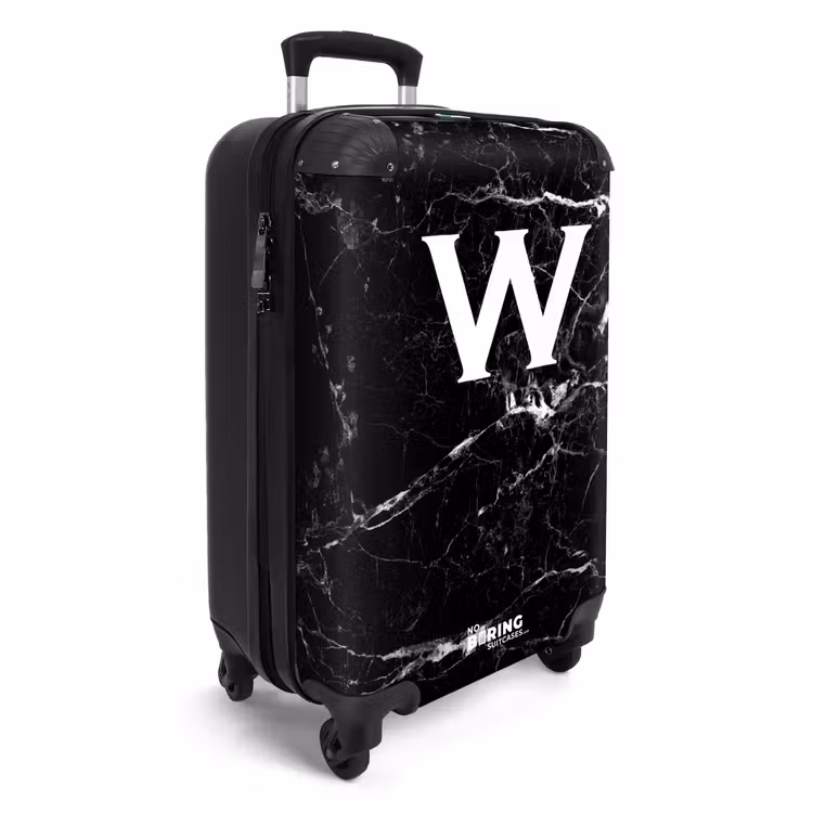 Marmer print - Zwart - Letter W NBS - Handbagage koffer - Unisex middel -productfoto_3d