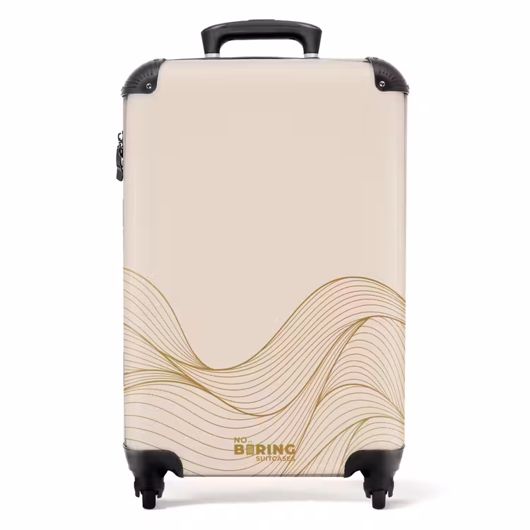 Minimal - Beige met gouden golven NBS - Handbagage koffer - Unisex middel -productfoto_recht