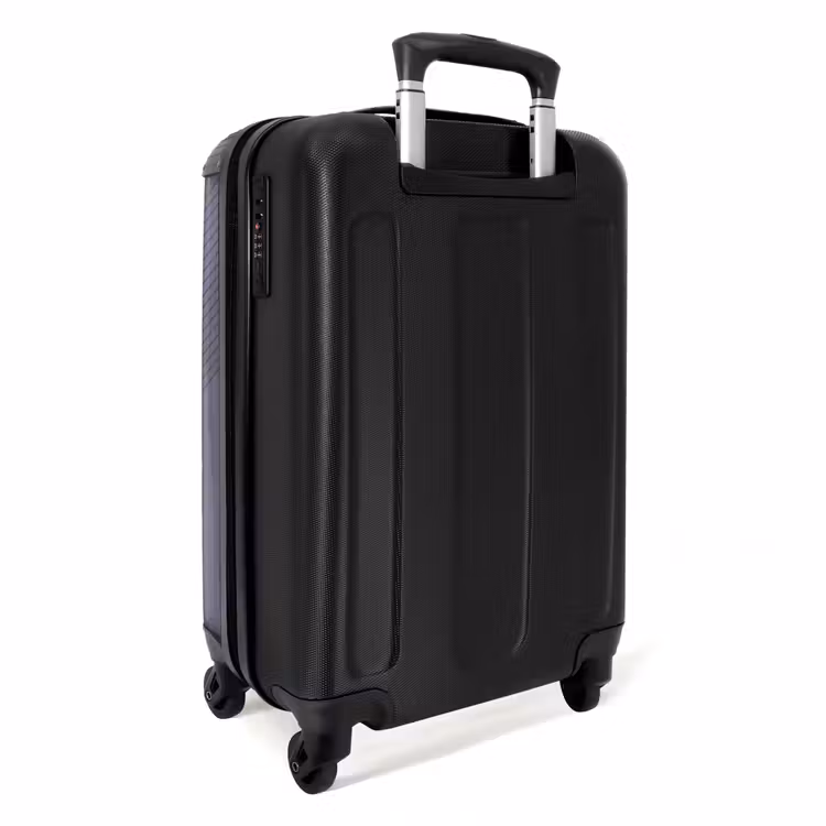 Minimal - Kruisende lijnen op grijsblauw NBS - Handbagage koffer - Unisex middel -achterkant