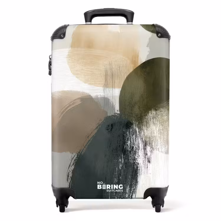 Minimalistisch - Cirkels - Penseelstreken - Beige NBS - Handbagage koffer - Volwassenen Unisex middel -productfoto_recht