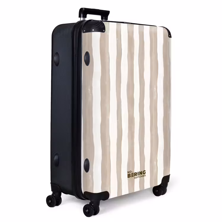 Minimalistisch - Strepen - Beige NBS - Handbagage koffer - Volwassenen Unisex middel -productfoto_3d