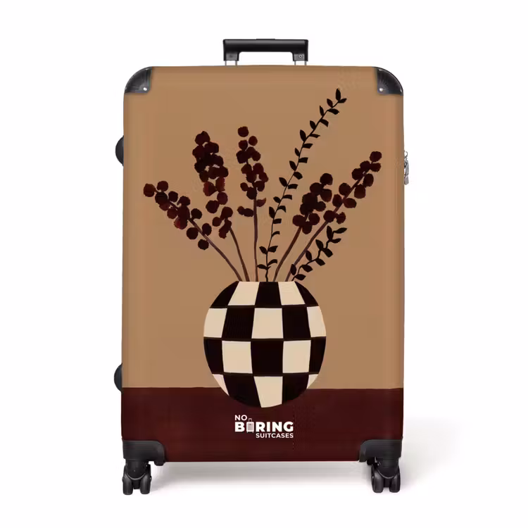 Minimalistisch - Vaas - Bloemen - Bruin NBS - Handbagage koffer - Volwassenen Unisex middel -productfoto_recht