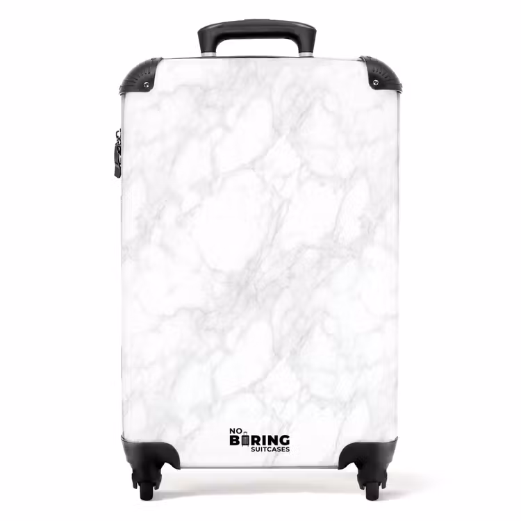 Minimalistisch - Wit - Grijze aders NBS - Handbagage koffer - Volwassenen Unisex middel -productfoto_recht