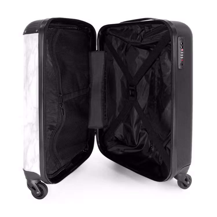 Minimalistisch - Wit - Grijze aders NBS - Handbagage koffer - Volwassenen Unisex middel -binnenkant