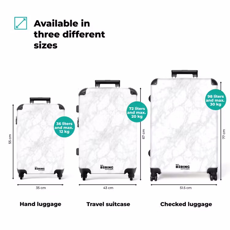 Minimalistisch - Wit - Grijze aders NBS - Handbagage koffer - Volwassenen Unisex middel zzzzzzVergelijking_3EN