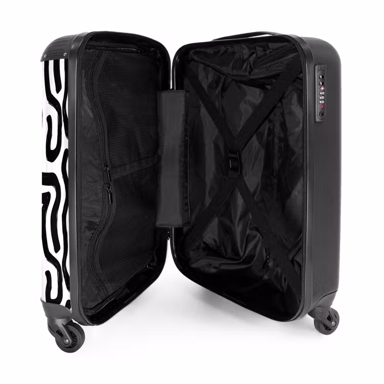 Modern - Lijnen - Zwart NBS - Handbagage koffer - Volwassenen Unisex middel -binnenkant