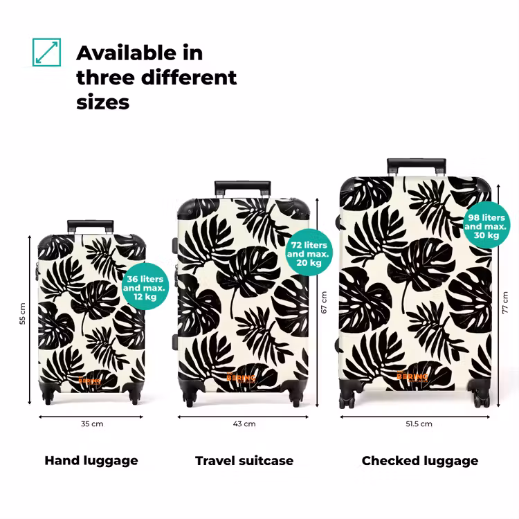 Modern - Monstera - Zwart NBS - Handbagage koffer - Volwassenen Unisex middel zzzzzzVergelijking_3EN