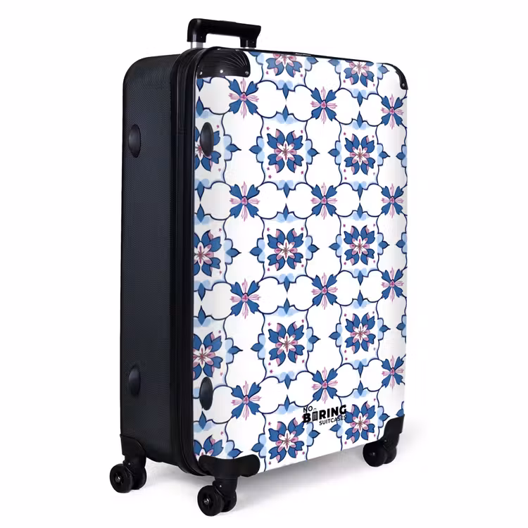 Modern - Patroon - Blauw - Roze NBS - Handbagage koffer - Volwassenen Unisex middel -productfoto_3d