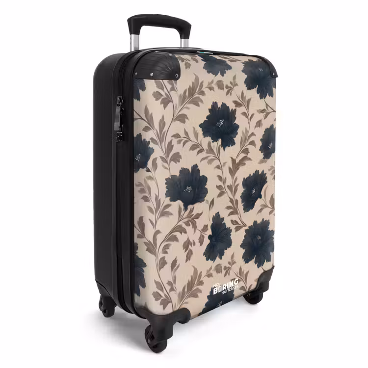 Motief - Bloemen - Zwart - Beige NBS - Handbagage koffer - Volwassenen Unisex middel -productfoto_3d