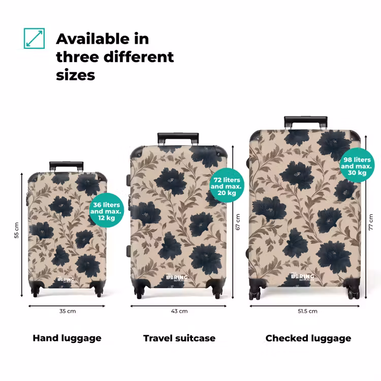 Motief - Bloemen - Zwart - Beige NBS - Handbagage koffer - Volwassenen Unisex middel zzzzzzVergelijking_3EN