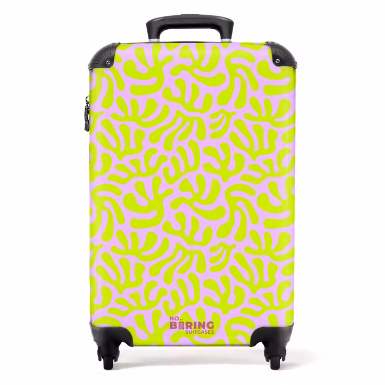 Neon bladeren op lichtroze achtergrond NBS - Handbagage koffer - Volwassenen Unisex middel -productfoto_recht