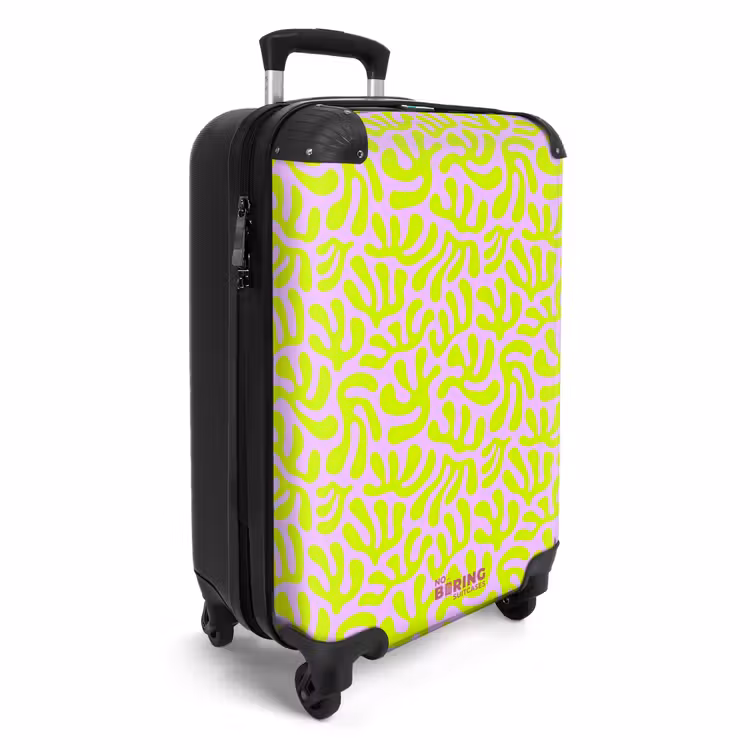 Neon bladeren op lichtroze achtergrond NBS - Handbagage koffer - Volwassenen Unisex middel -productfoto_3d