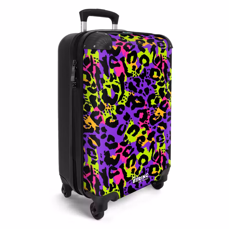 Neon panterprint op paars met kleurrijke accenten NBS - Handbagage koffer - Volwassenen Unisex middel -productfoto_3d